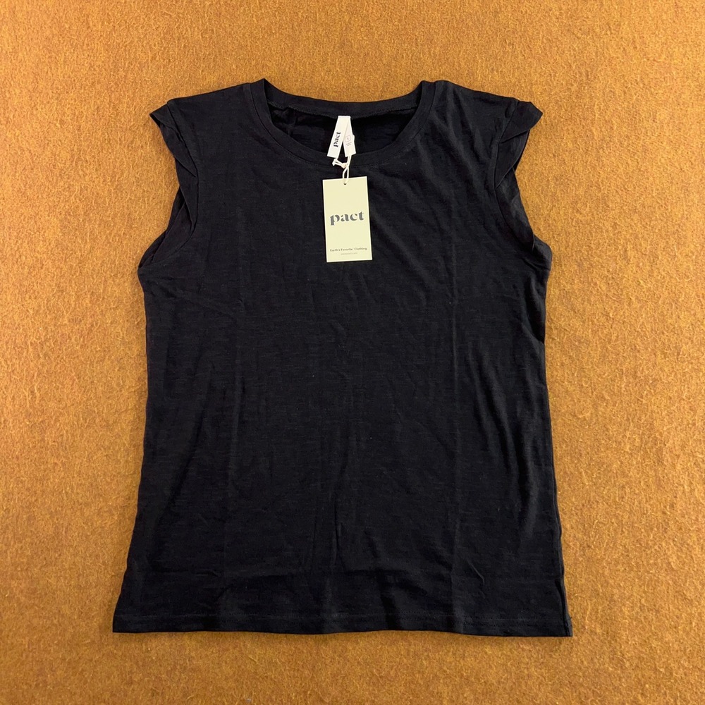 Pact Womens Small Black Featherweight Slub Muscle Tee NWT